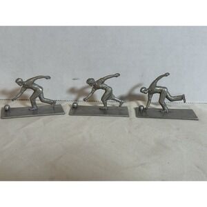Set of 3 Pewter Bowling Figurines Blackington Miniatures Bowlers Sculpture Vtg